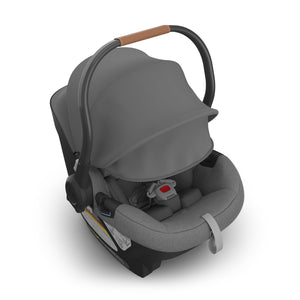UPPAbaby Aria Infant Car Seat - Greyson (Charcoal Melange/Saddle Leather) Above with Sunshade