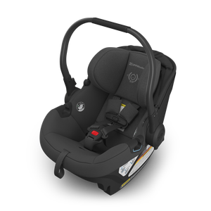 UPPAbaby Aria Infant Car Seat - Jake (Charcoal/Black Leather) Angle Canopy Down