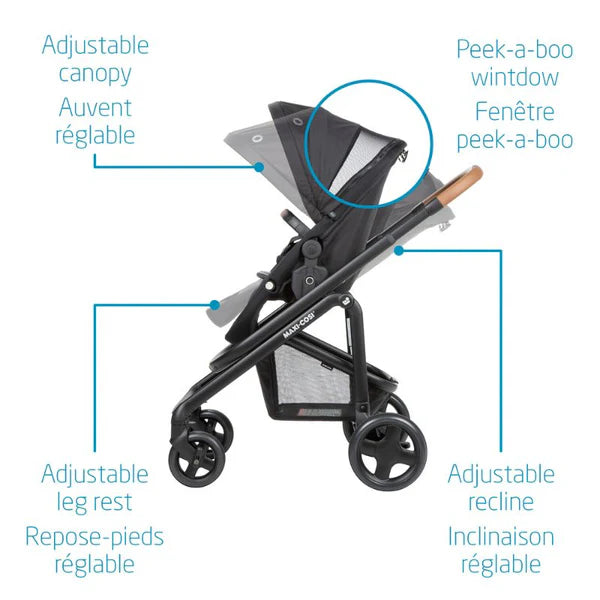 Maxi-Cosi Lila CP Stroller Travel System with Mico XP Max Infant Seat - Essential Black Stroller Features