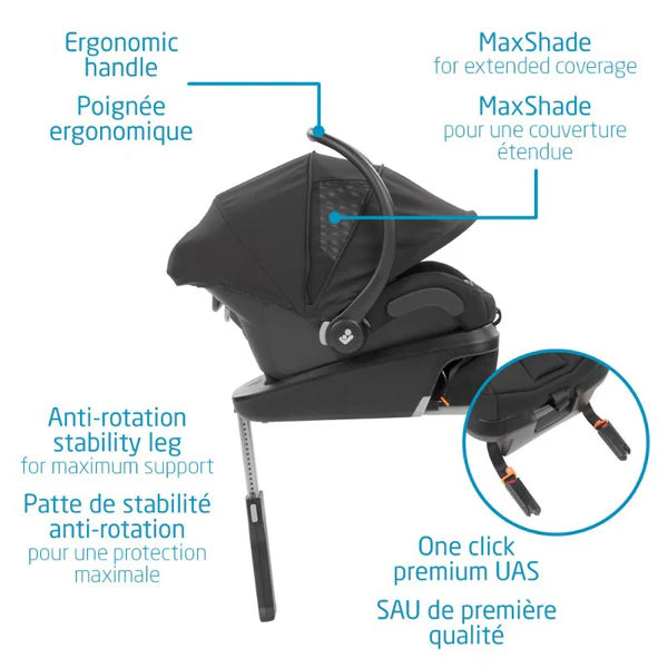 Maxi-Cosi Lila CP Stroller Travel System with Mico XP Max Infant Seat - Essential Black Car Seat Features
