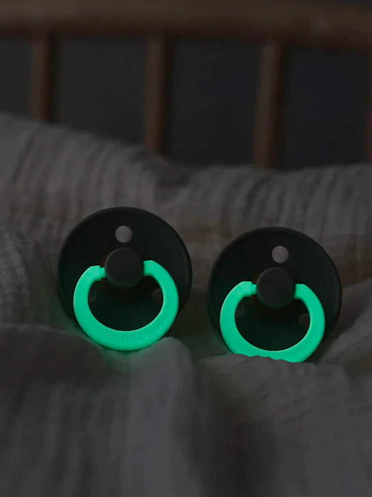 BIBS Pacifier Glow In The Dark Night 2 Pack - Iron and Baby Blue