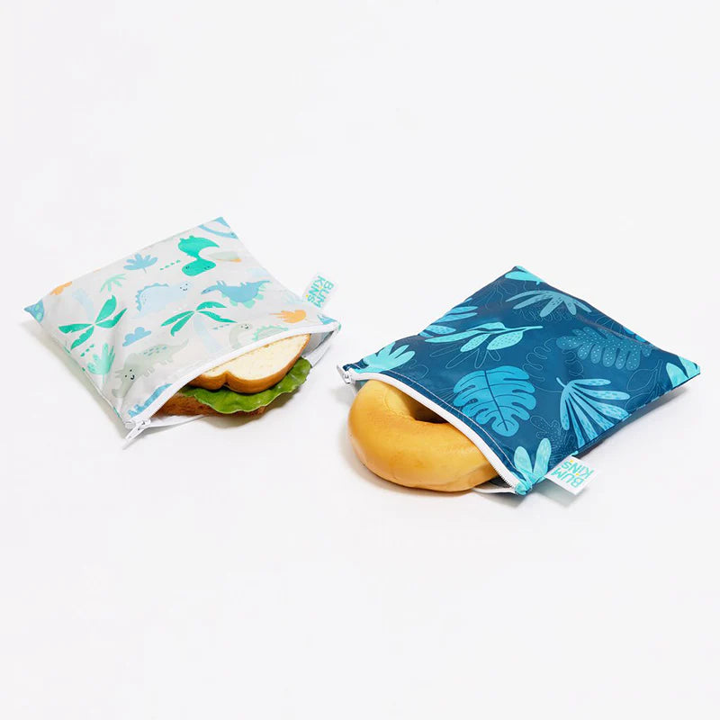 Bumkins Large 2 PK Snack Bag - Dino/Blue Tropics