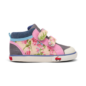 See Kai Run Kya High Top Sneaker - Beige Floral Mix Side