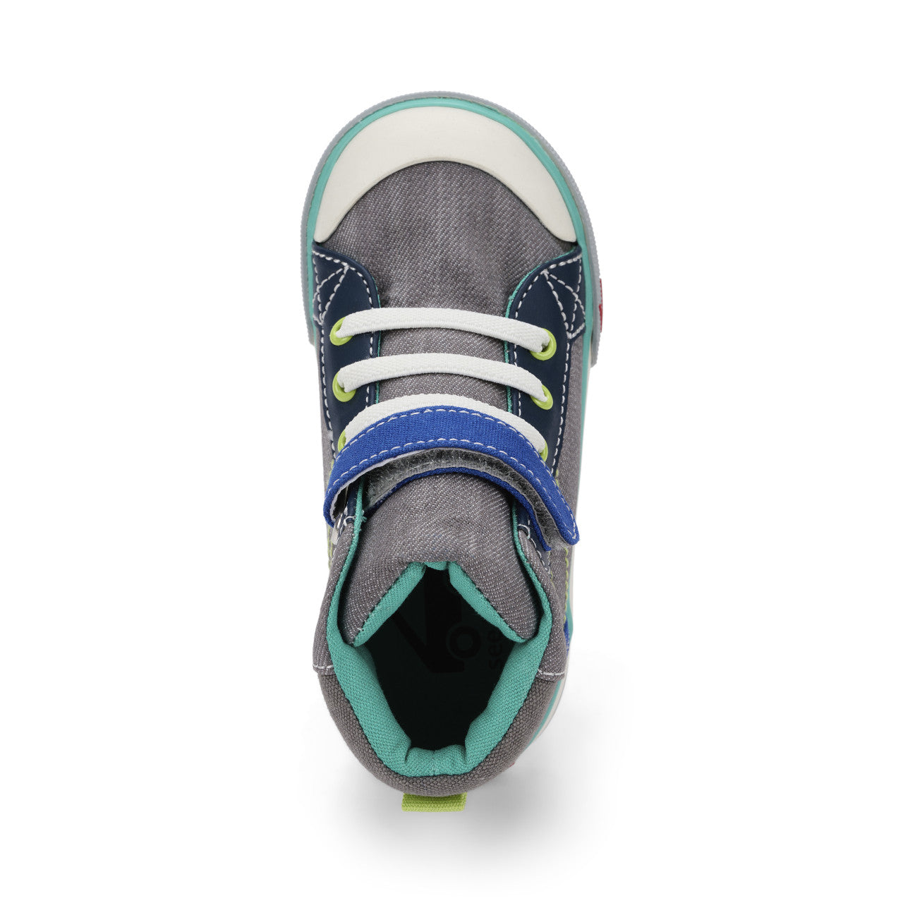 See Kai Run Dane High Top Sneaker - Gray Denim/Blue Top View