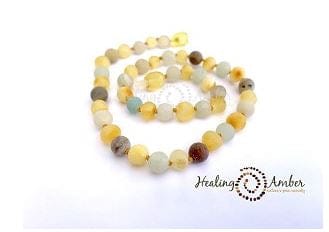 Healing Amber amber anklet 5.5 inch Healing Amber Baltic Amber and Gemstone Anklet/Bracelet - Raw Gold and Amazonite