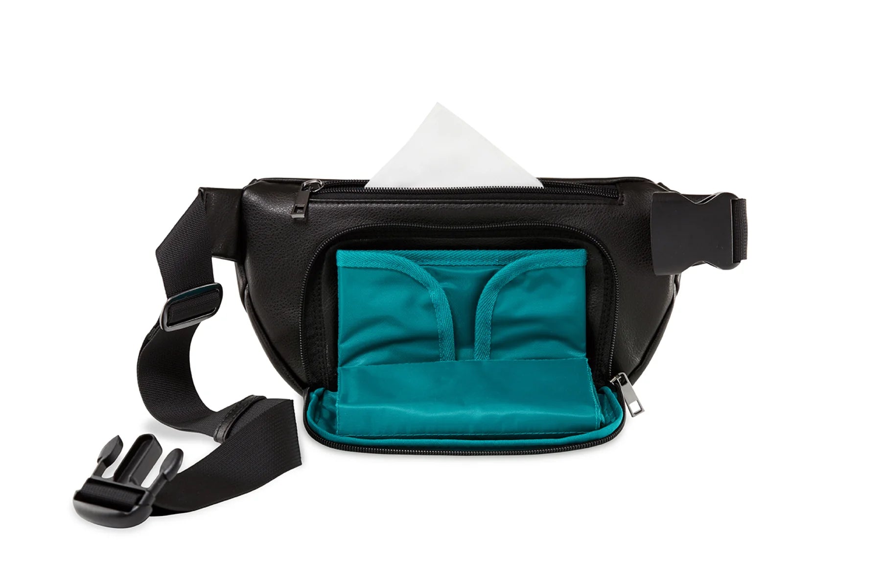 Kibou Vegan Leather Fanny Pack Diaper Bag - Black Open