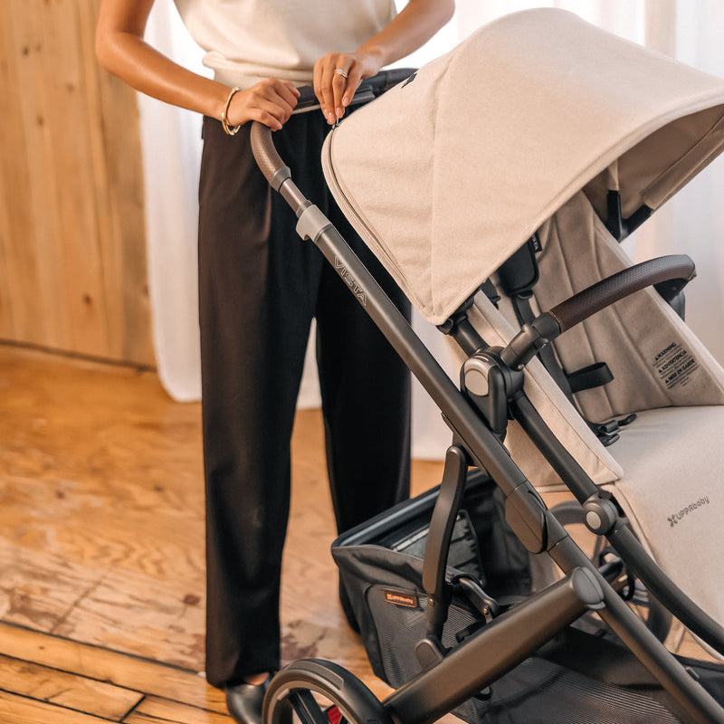 UPPAbaby Vista V3 Stroller - Ada (Sandstone Melange | Carbon Frame | Chestnut Leather) - Lifestyle 2