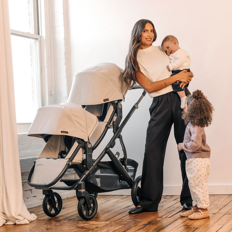 UPPAbaby Vista V3 Stroller - Ada (Sandstone Melange | Carbon Frame | Chestnut Leather) - Lifestyle 4