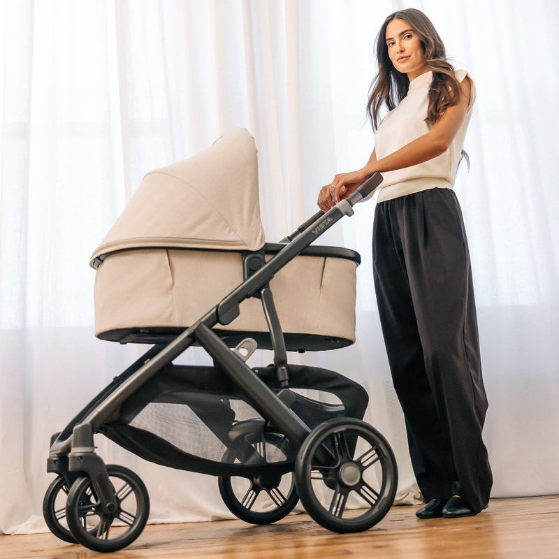 UPPAbaby Vista V3 Stroller - Ada (Sandstone Melange | Carbon Frame | Chestnut Leather) - Lifestyle 3