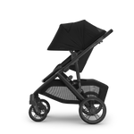 UPPAbaby Vista V3 Stroller - James (Black | Carbon Frame | Black Leather) - Side View with Extended Canopy