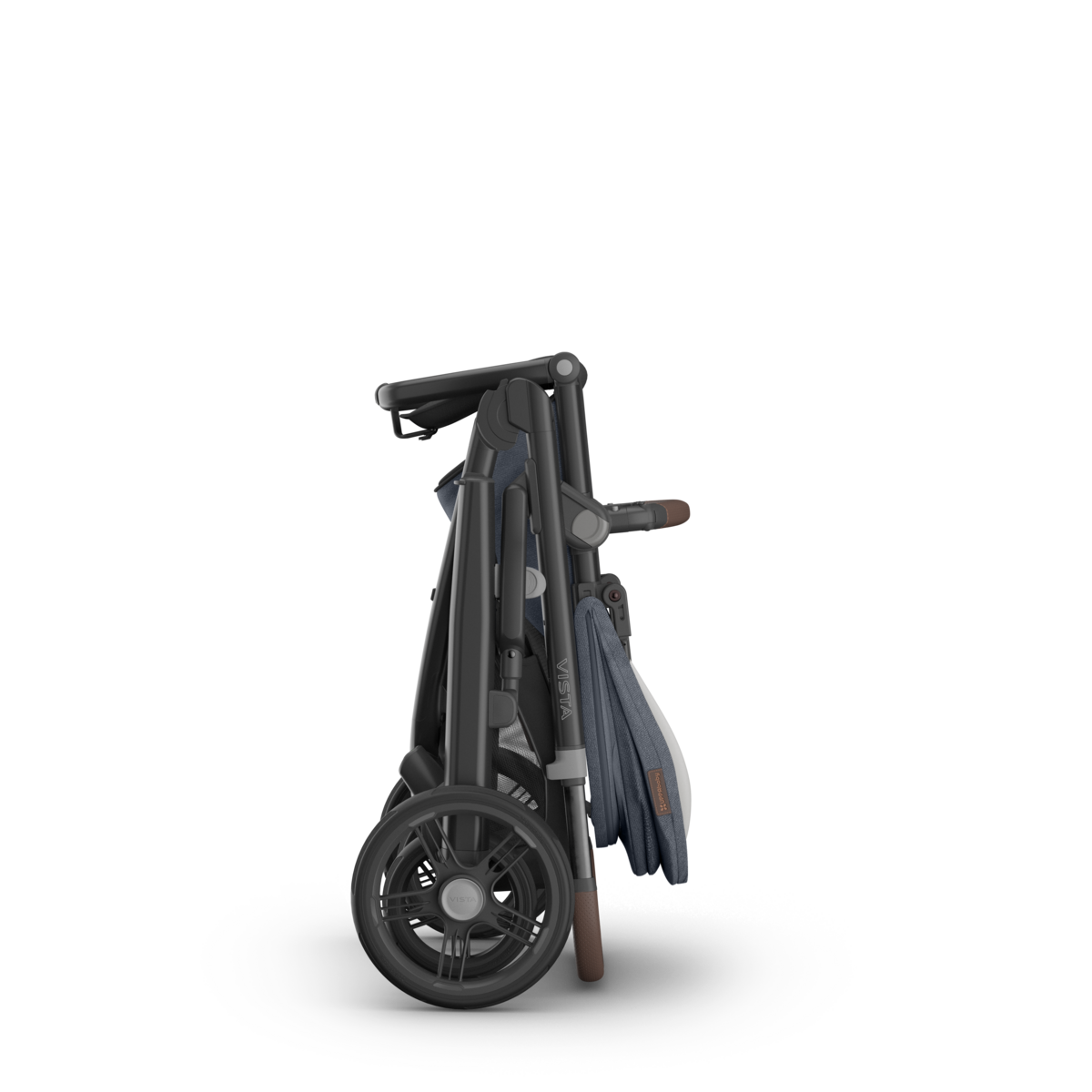 UPPAbaby Cruz V3 Stroller - Julian (Dusty Blue Melange/Carbon Frame/Chestnut Leather) - Folded