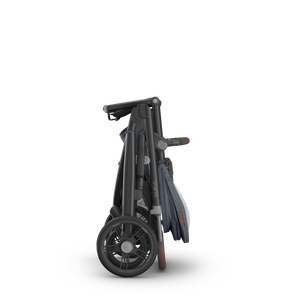 UPPAbaby Cruz V3 Stroller - Julian (Dusty Blue Melange/Carbon Frame/Chestnut Leather) - Folded