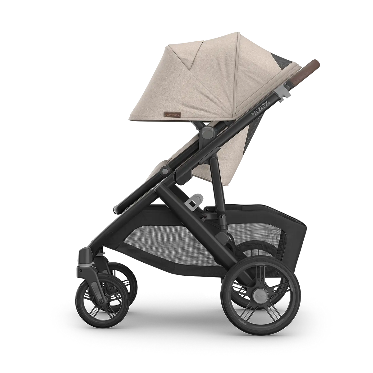 UPPAbaby Vista V3 Stroller - Ada (Sandstone Melange | Carbon Frame | Chestnut Leather) Side View