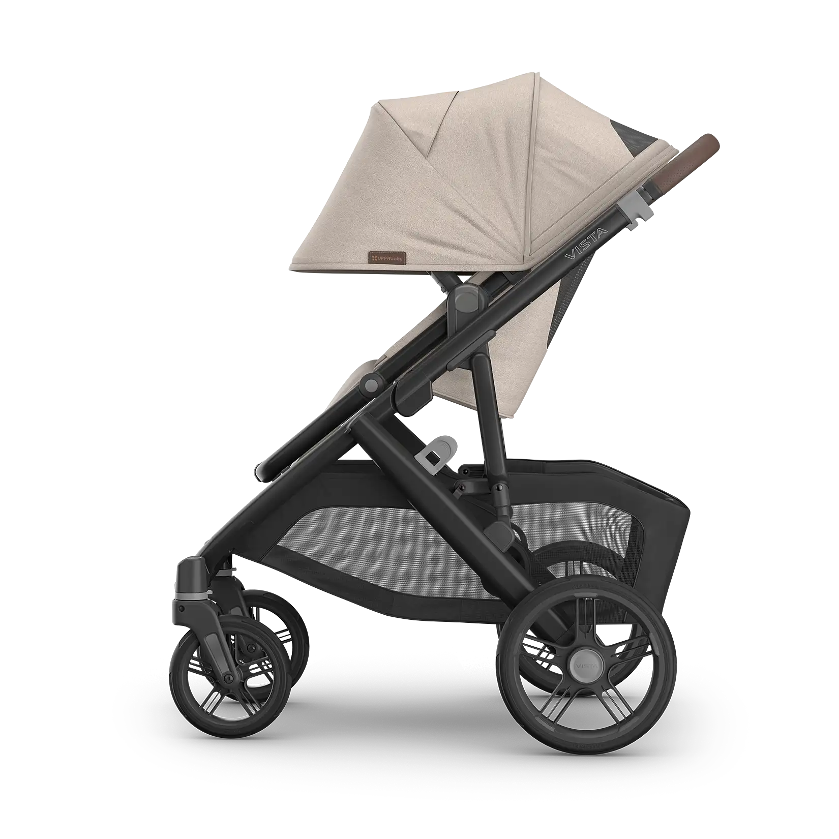 UPPAbaby Vista V3 Stroller - Ada (Sandstone Melange | Carbon Frame | Chestnut Leather) Side View