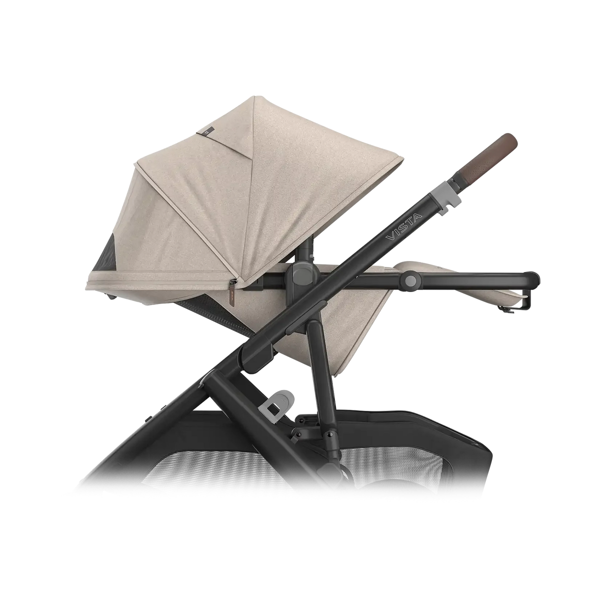 UPPAbaby Vista V3 Stroller - Ada (Sandstone Melange | Carbon Frame | Chestnut Leather) Side View Reclined