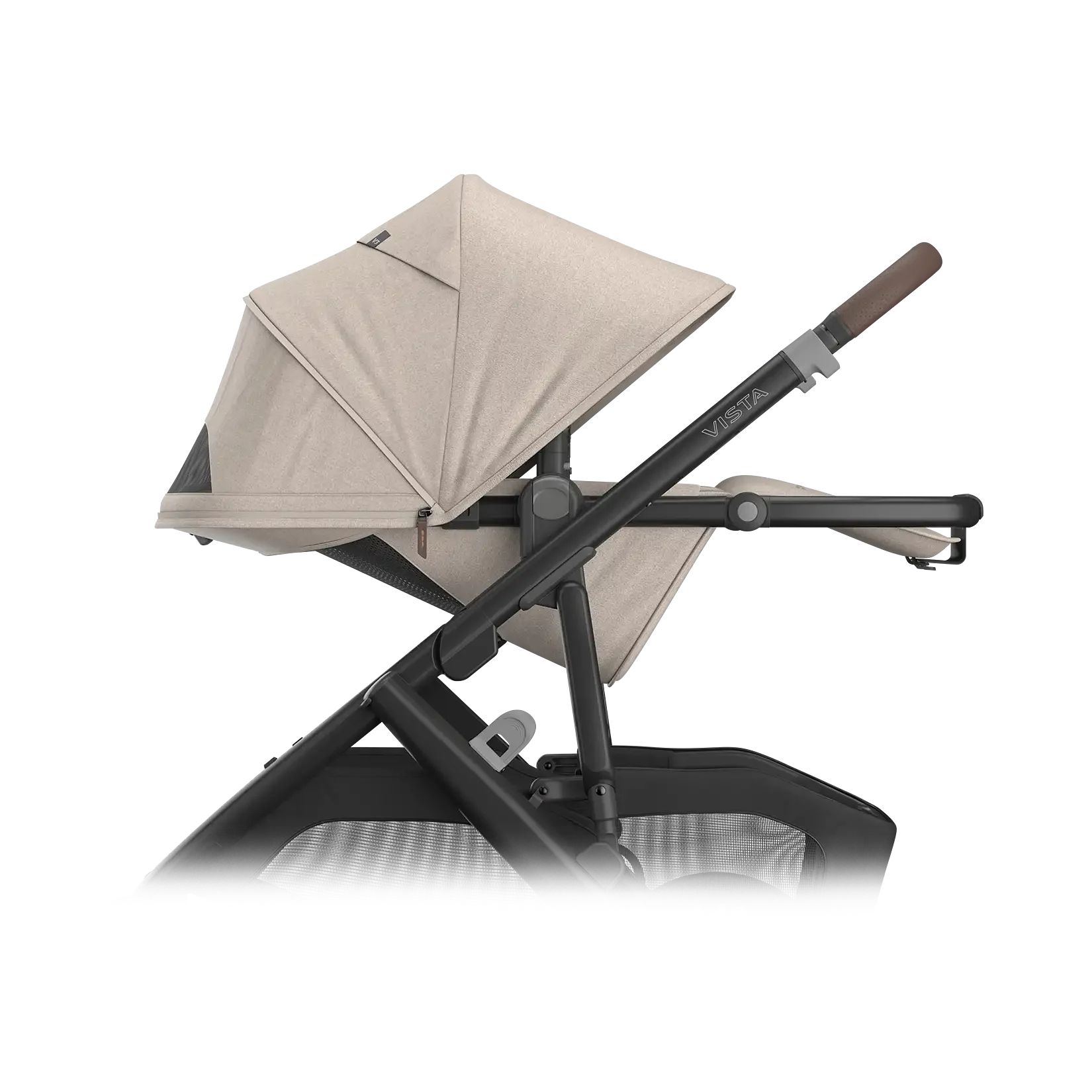 UPPAbaby Vista V3 Stroller - Ada (Sandstone Melange | Carbon Frame | Chestnut Leather) Side View Reclined