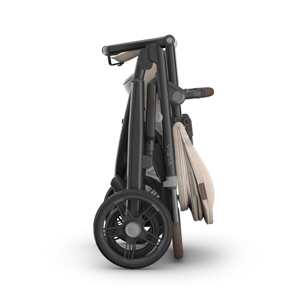 UPPAbaby Vista V3 Stroller - Ada (Sandstone Melange | Carbon Frame | Chestnut Leather) - Folded