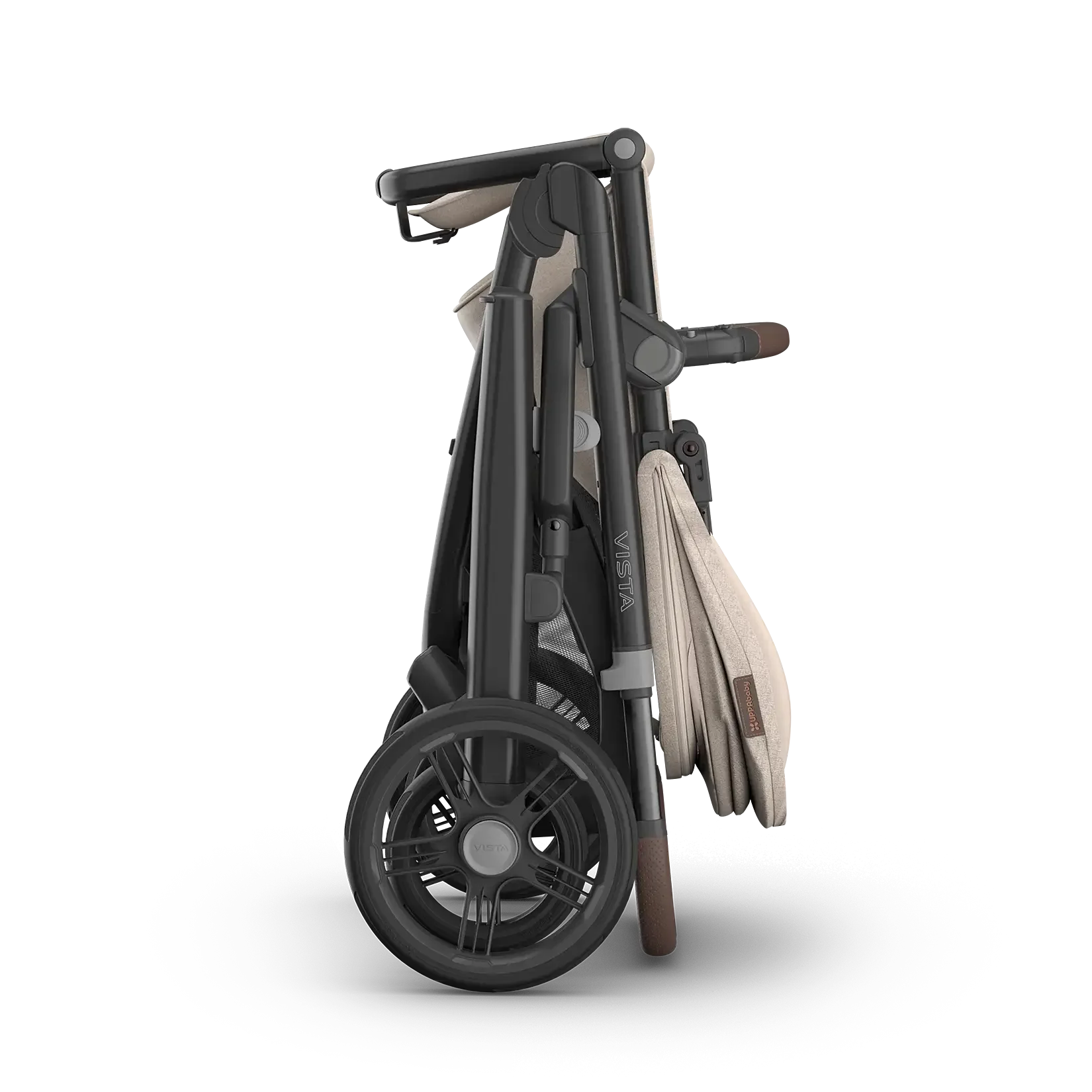 UPPAbaby Vista V3 Stroller - Ada (Sandstone Melange | Carbon Frame | Chestnut Leather) - Folded