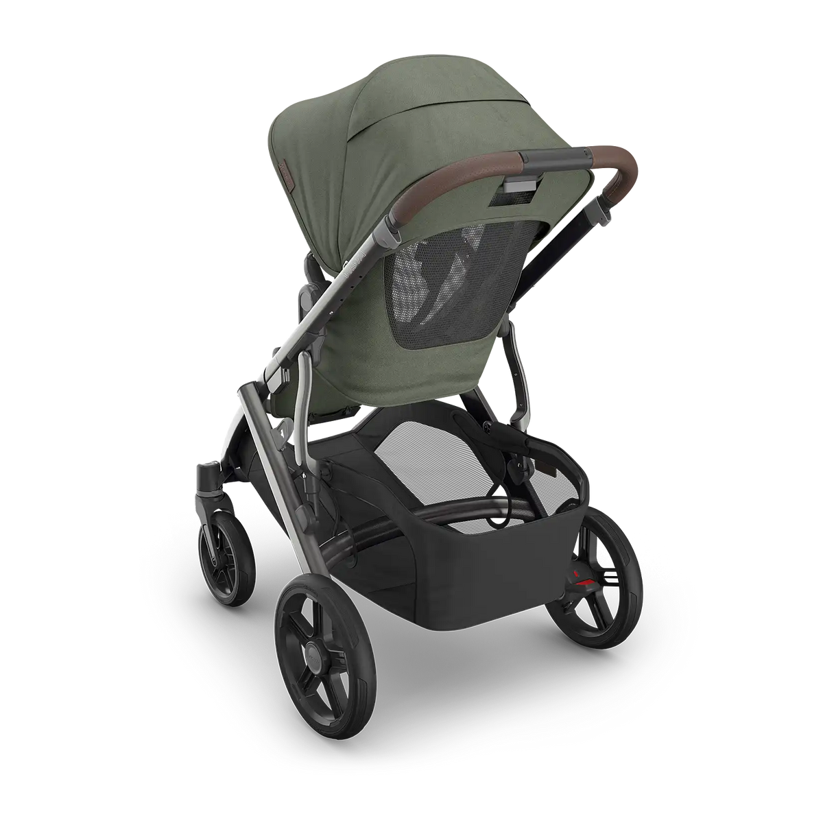 UPPAbaby Vista V3 Stroller - Evelyn (Meadow Green/Graphite Frame/Chestnut Leather) - Back Angle View