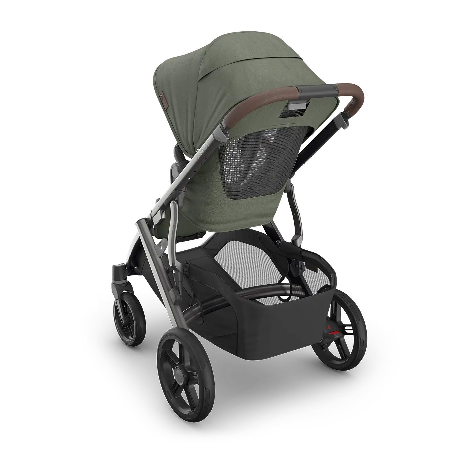 UPPAbaby Vista V3 Stroller - Evelyn (Meadow Green/Graphite Frame/Chestnut Leather) - Back Angle View