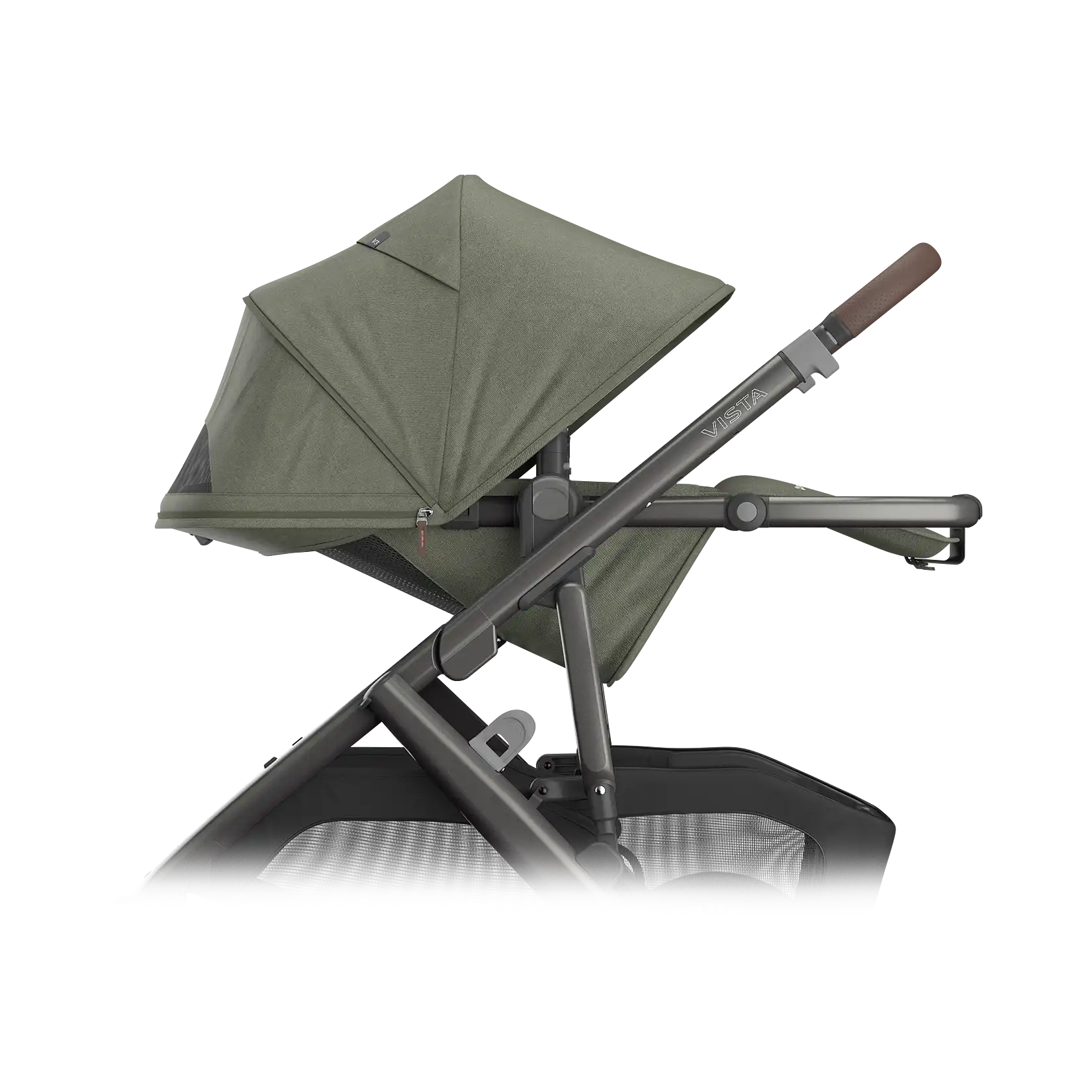 UPPAbaby Vista V3 Stroller - Evelyn (Meadow Green/Graphite Frame/Chestnut Leather) - Side View Fully Reclined