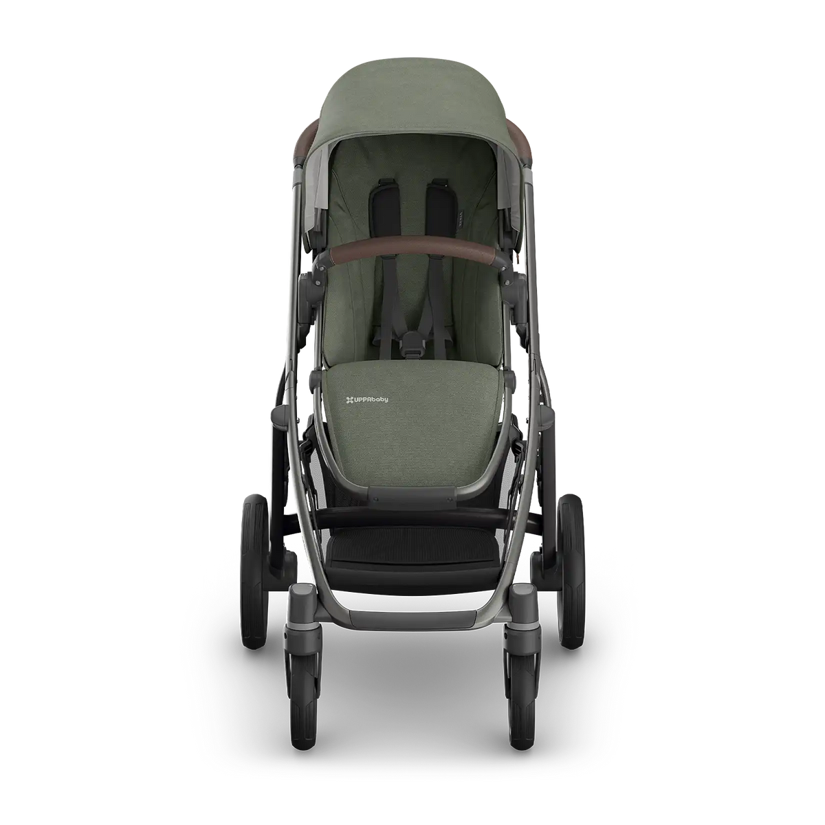 UPPAbaby Vista V3 Stroller - Evelyn (Meadow Green/Graphite Frame/Chestnut Leather) - Front View