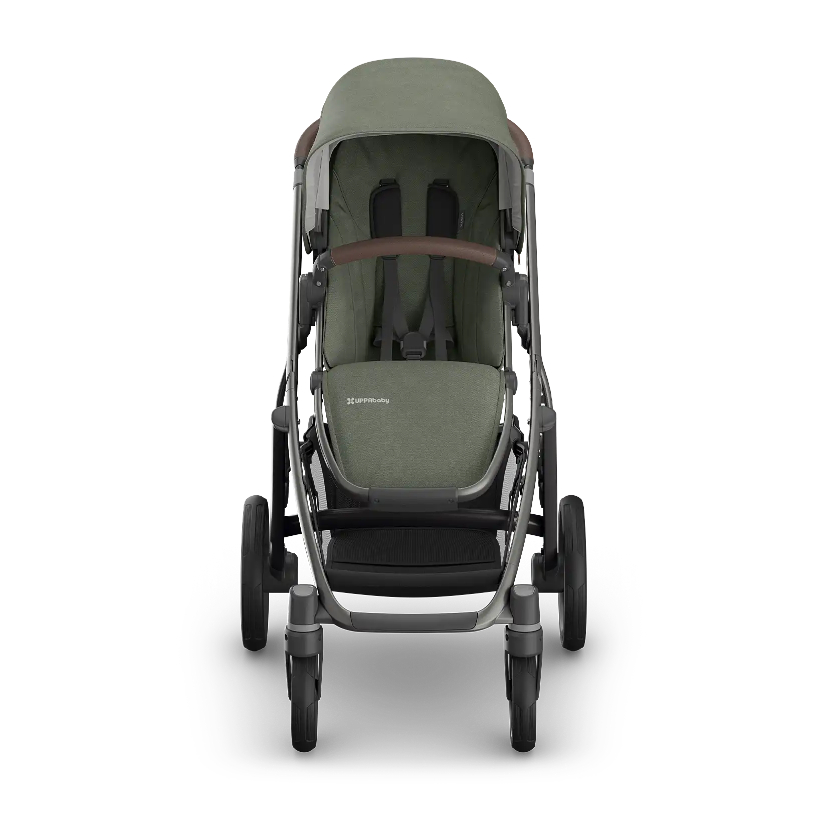 UPPAbaby Vista V3 Stroller - Evelyn (Meadow Green/Graphite Frame/Chestnut Leather) - Front View