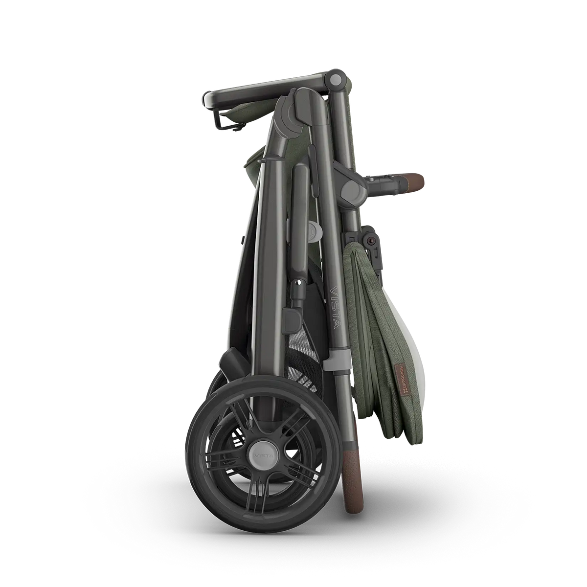 UPPAbaby Vista V3 Stroller - Evelyn (Meadow Green/Graphite Frame/Chestnut Leather) - Folded