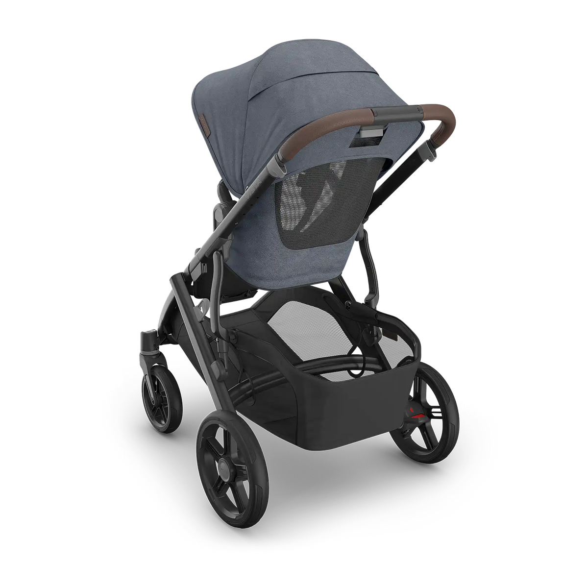 UPPAbaby Vista V3 Stroller - Julian (Dusty Blue Melange/Carbon Frame/Chestnut Leather) - Back Angle View
