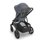 UPPAbaby Vista V3 Stroller - Julian (Dusty Blue Melange/Carbon Frame/Chestnut Leather) - Back Angle View