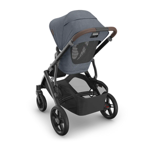 UPPAbaby Vista V3 Stroller - Julian (Dusty Blue Melange/Carbon Frame/Chestnut Leather) - Back Angle View