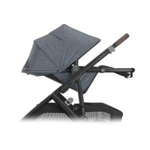 UPPAbaby Vista V3 Stroller - Julian (Dusty Blue Melange/Carbon Frame/Chestnut Leather) - Side View Fully Reclined