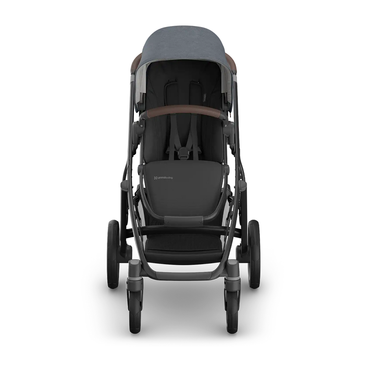 UPPAbaby Vista V3 Stroller - Julian (Dusty Blue Melange/Carbon Frame/Chestnut Leather) - Front View