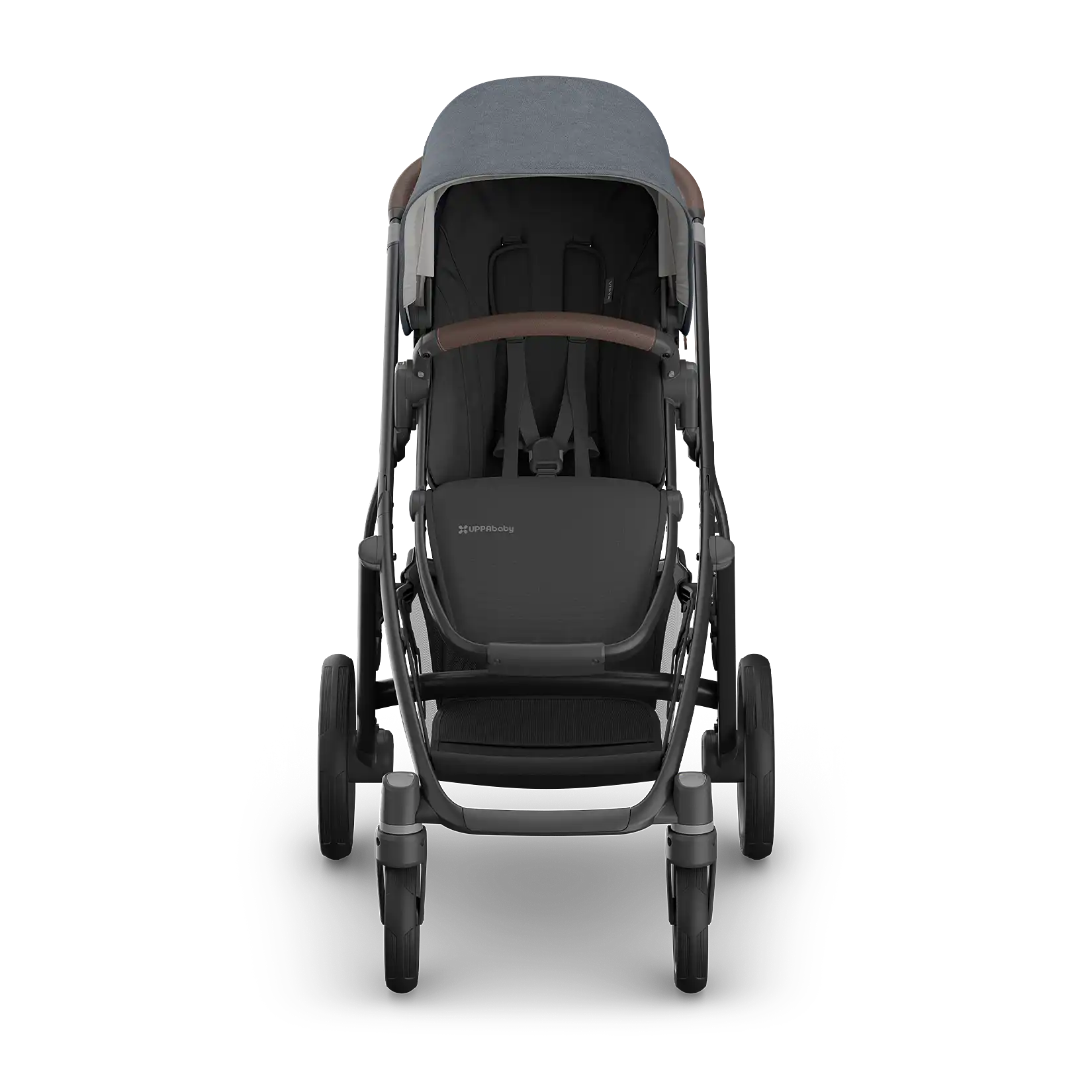 UPPAbaby Vista V3 Stroller - Julian (Dusty Blue Melange/Carbon Frame/Chestnut Leather) - Front View