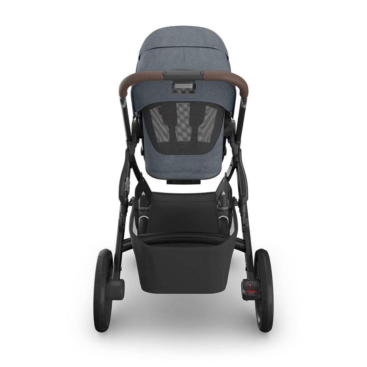 UPPAbaby Vista V3 Stroller - Julian (Dusty Blue Melange/Carbon Frame/Chestnut Leather) - Back View Top Down