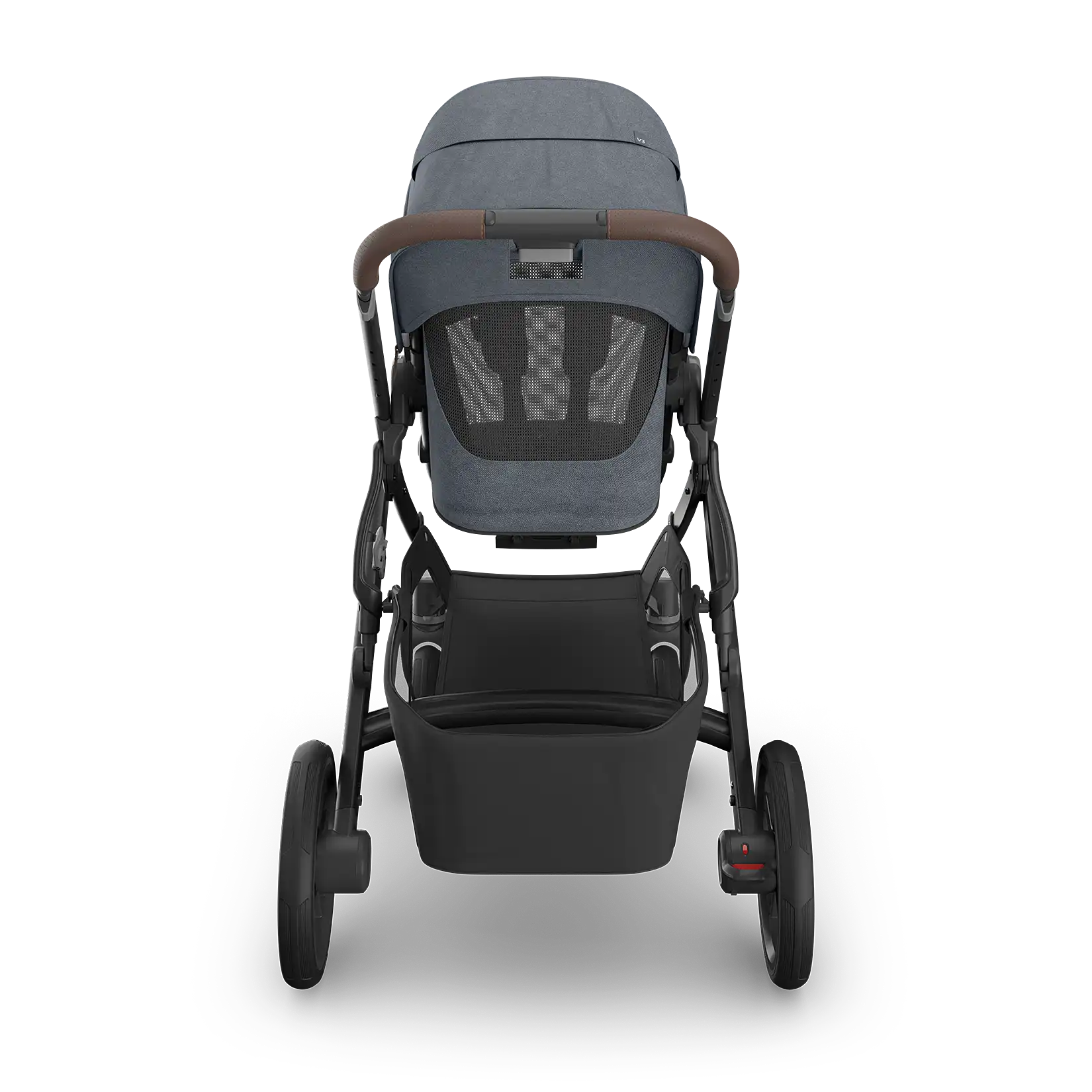UPPAbaby Vista V3 Stroller - Julian (Dusty Blue Melange/Carbon Frame/Chestnut Leather) - Back View Top Down