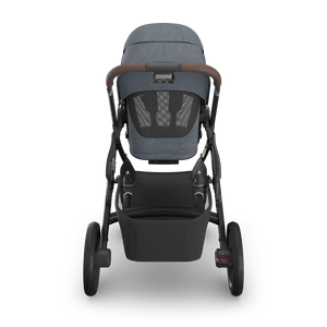 UPPAbaby Vista V3 Stroller - Julian (Dusty Blue Melange/Carbon Frame/Chestnut Leather) - Back View Top Down
