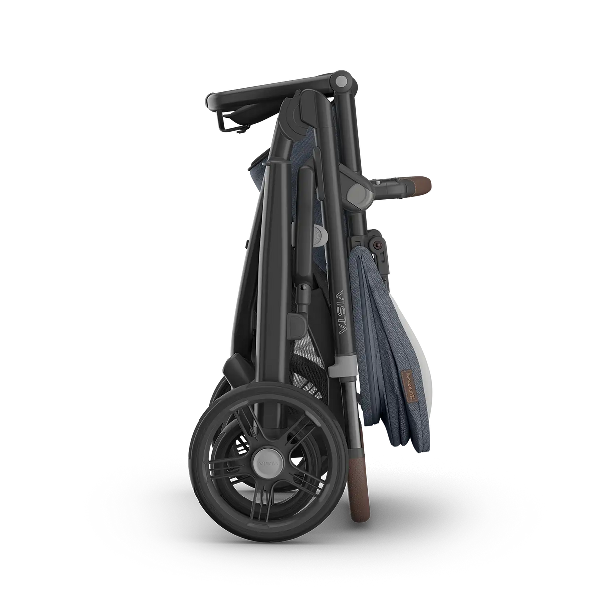 UPPAbaby Vista V3 Stroller - Julian (Dusty Blue Melange/Carbon Frame/Chestnut Leather) - Folded
