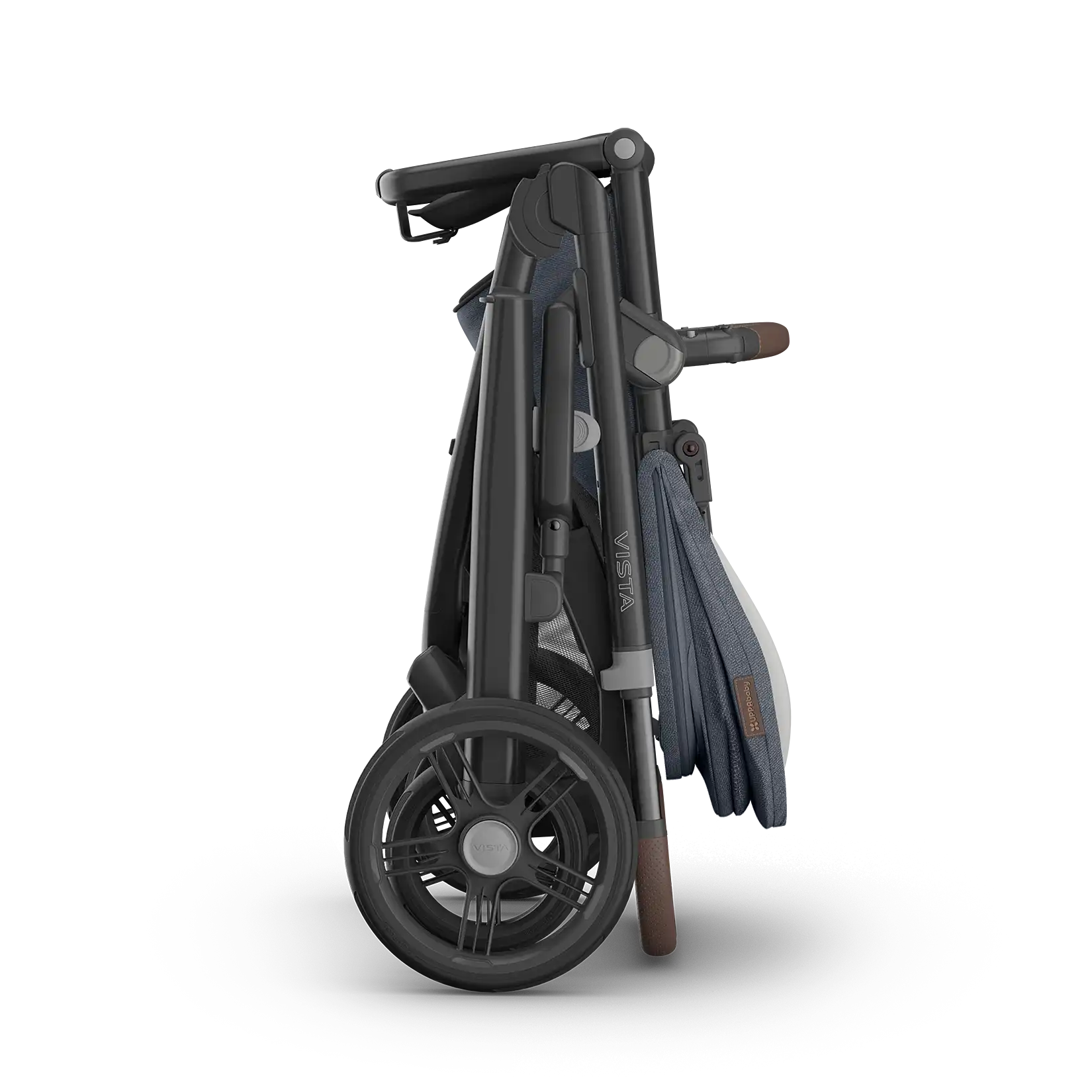 UPPAbaby Vista V3 Stroller - Julian (Dusty Blue Melange/Carbon Frame/Chestnut Leather) - Folded