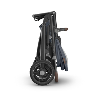 UPPAbaby Vista V3 Stroller - Julian (Dusty Blue Melange/Carbon Frame/Chestnut Leather) - Folded