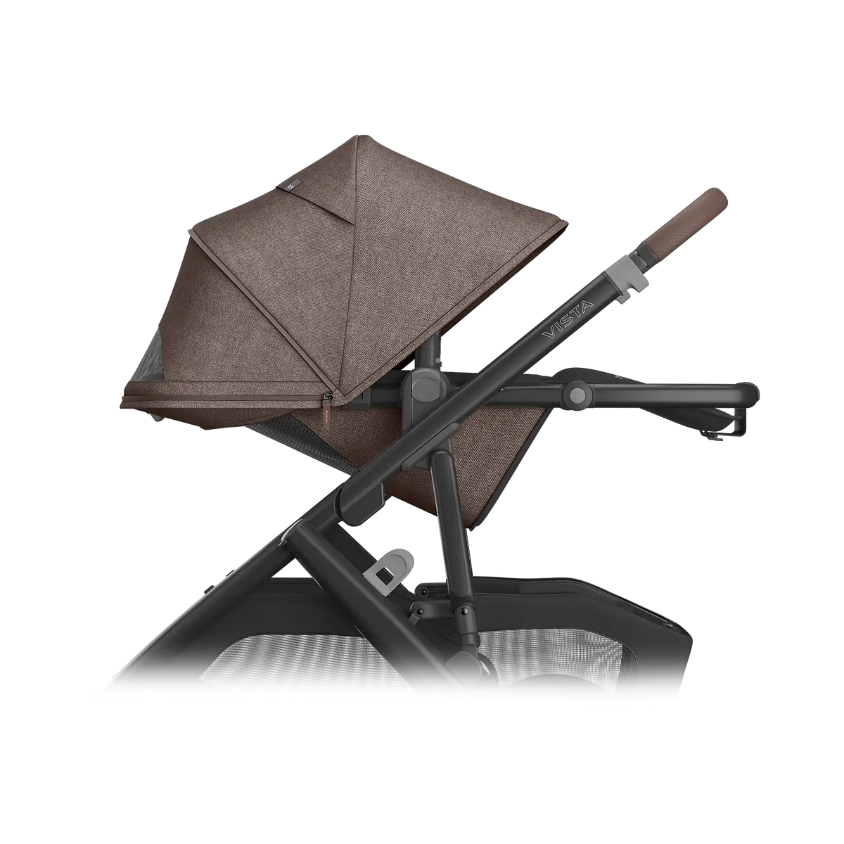 UPPAbaby Vista V3 Stroller - Owen (Mocha Melange/Carbon Frame/Chestnut Leather) - Side View Fully Reclined