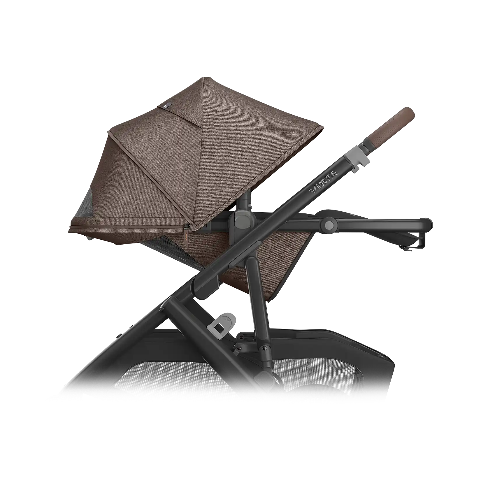 UPPAbaby Vista V3 Stroller - Owen (Mocha Melange/Carbon Frame/Chestnut Leather) - Side View Fully Reclined