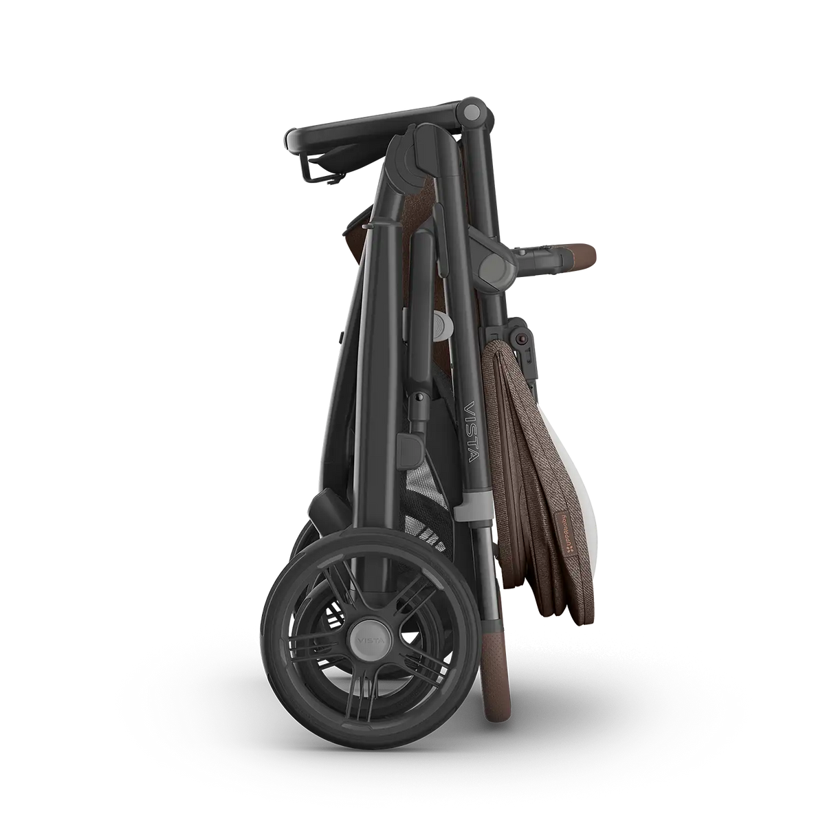 UPPAbaby Vista V3 Stroller - Owen (Mocha Melange/Carbon Frame/Chestnut Leather) - Folded