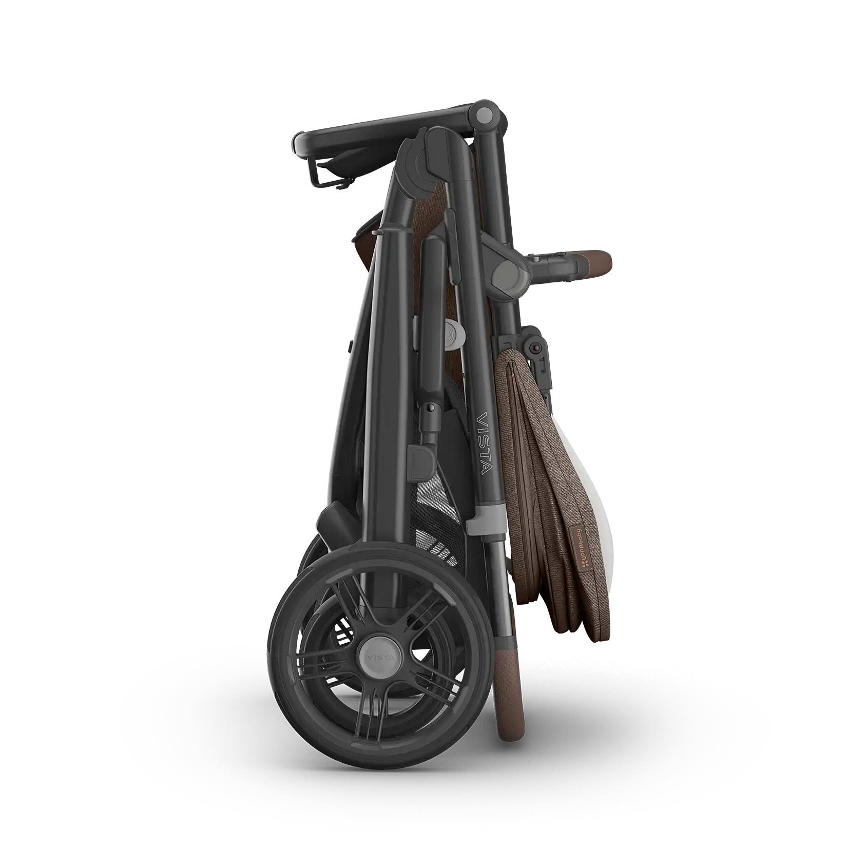 UPPAbaby Vista V3 Stroller - Owen (Mocha Melange/Carbon Frame/Chestnut Leather) - Folded