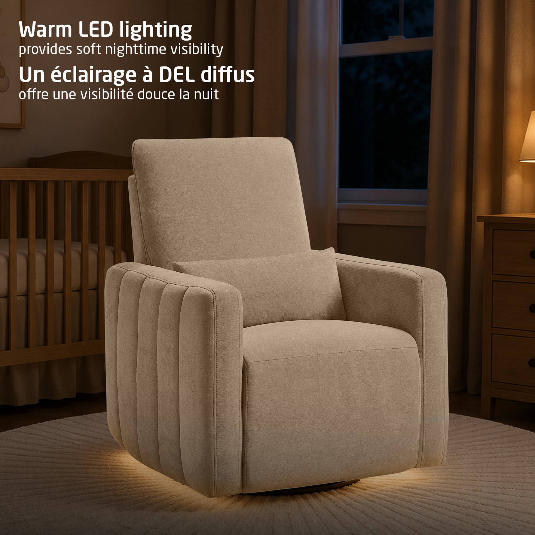 Maxi-Cosi Dorian Swivel Glider & Power Recliner - Warm LED Soft Nightlight
