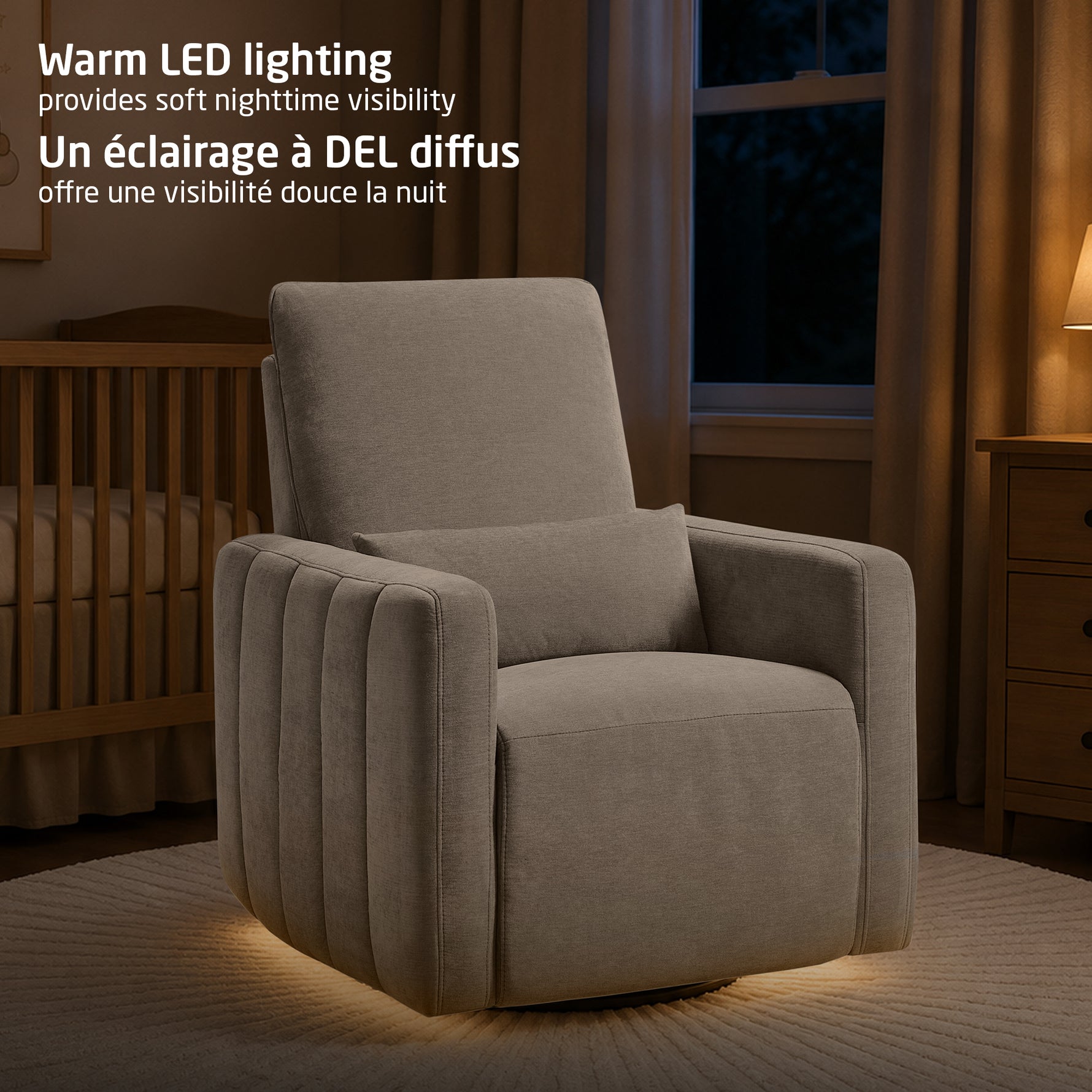 Maxi-Cosi Dorian Swivel Glider & Power Recliner - Crew Ash Warm LED Night Light is Soft for Visibility at Night