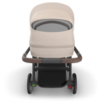 UPPAbaby Cruz V3 Stroller - Ada (Sandstone Melange | Carbon Frame | Chestnut Leather) Top rear view with Peek a Boo