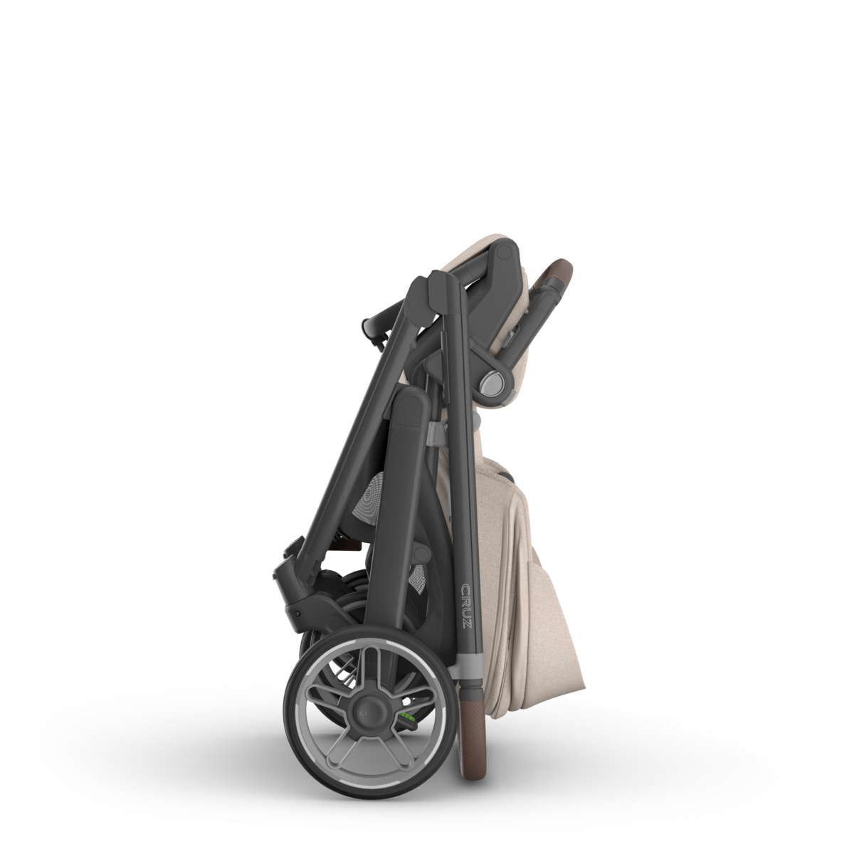 UPPAbaby Cruz V3 Stroller - Ada (Sandstone Melange | Carbon Frame | Chestnut Leather) - Folded