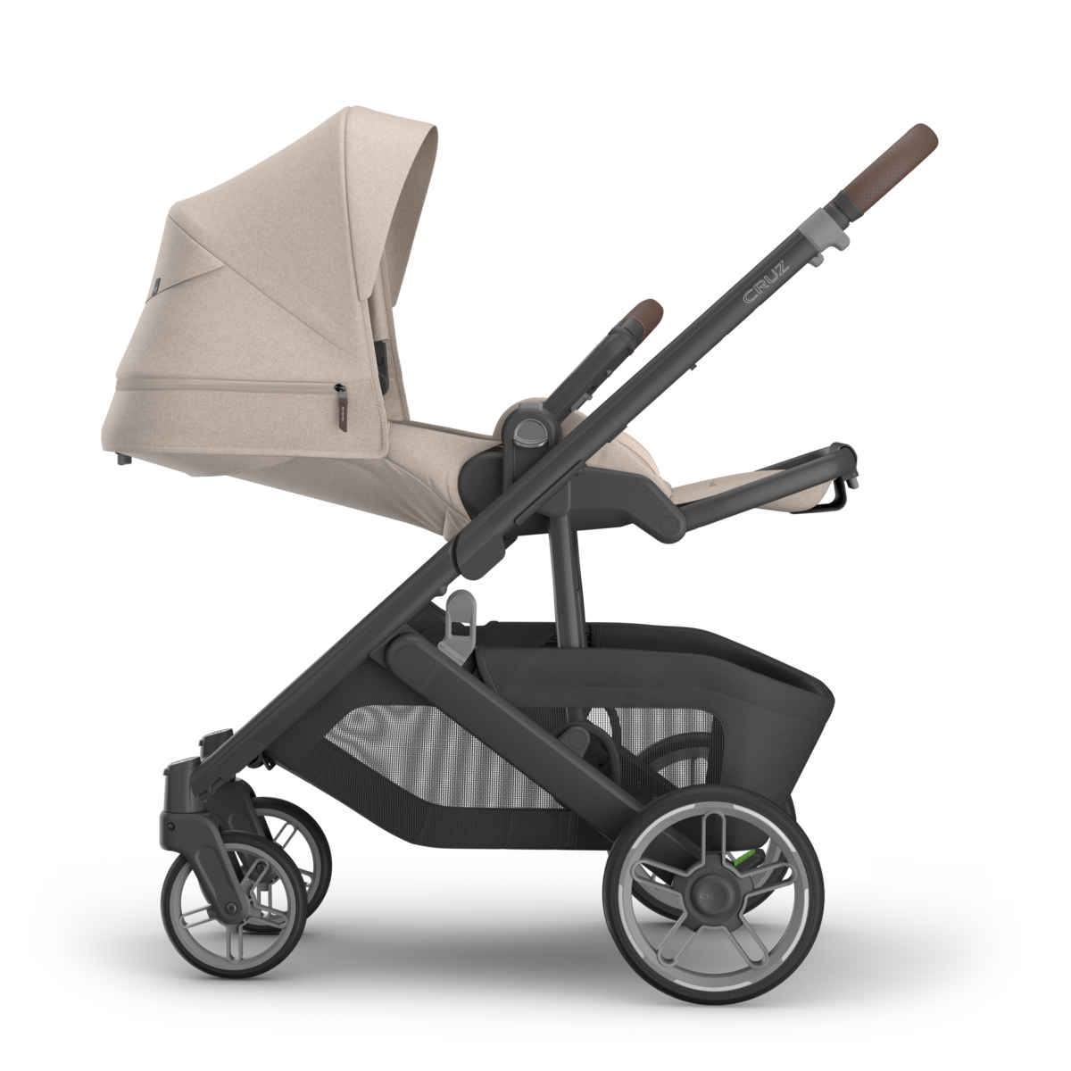 UPPAbaby Cruz V3 Stroller - Ada (Sandstone Melange | Carbon Frame | Chestnut Leather) - Side View Reclined