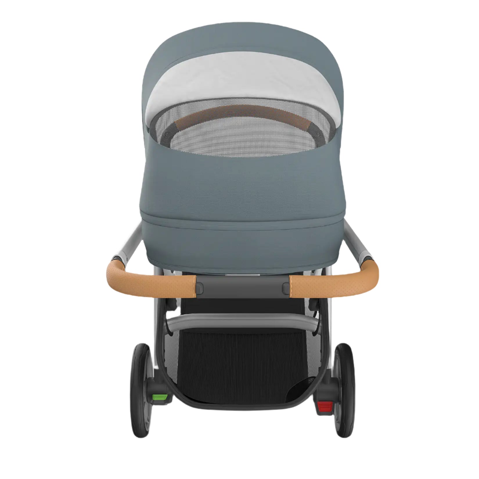 UPPAbaby Cruz V3 Stroller - Callum (Stone Blue/Silver Frame/Sand Leather) - Top View Looking Through Peek A Boo Window